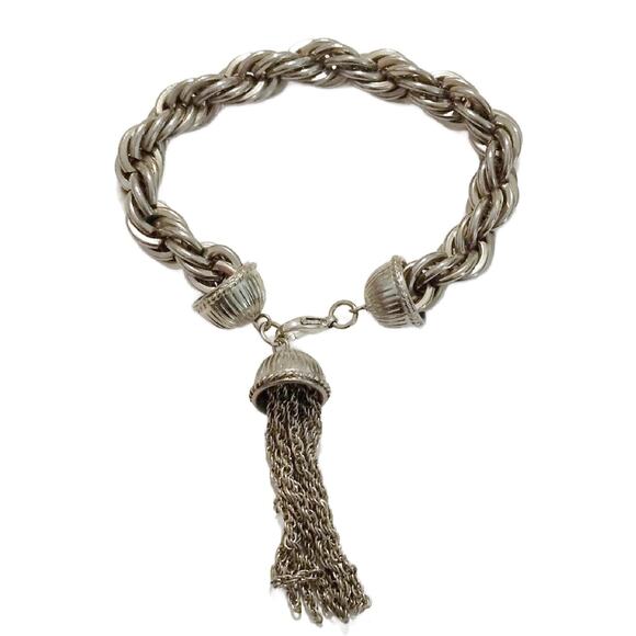 Vintage Silver Tone Tassel Link Bracelet, 6" Long - Picture 2 of 10